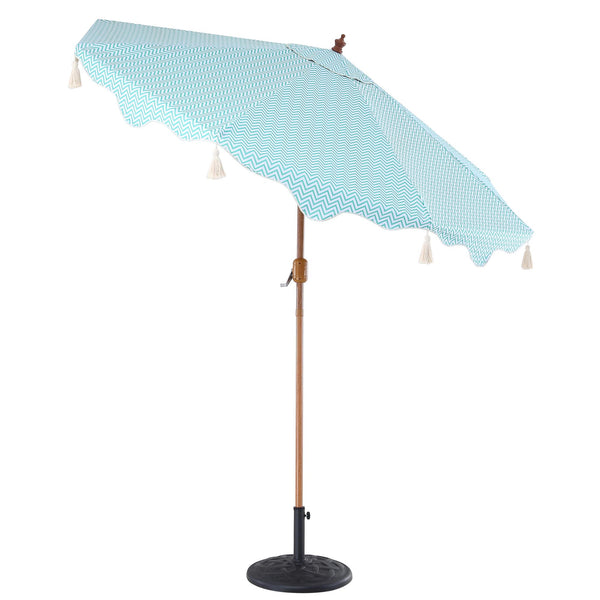 Green Chevron 2.6M Octagonal Tassel Parasol with Aluminium Tilt