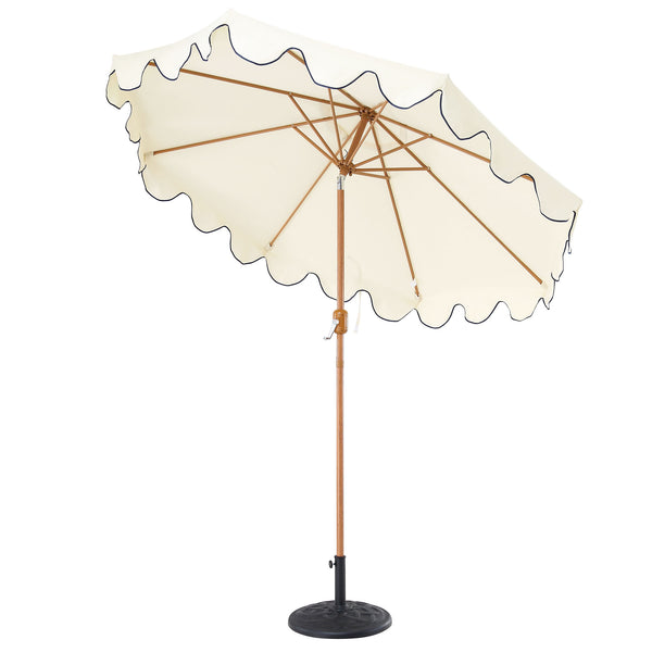 Beige 2.6M Octagonal Crank and Tilt Parasol with Navy Scalloped Edge