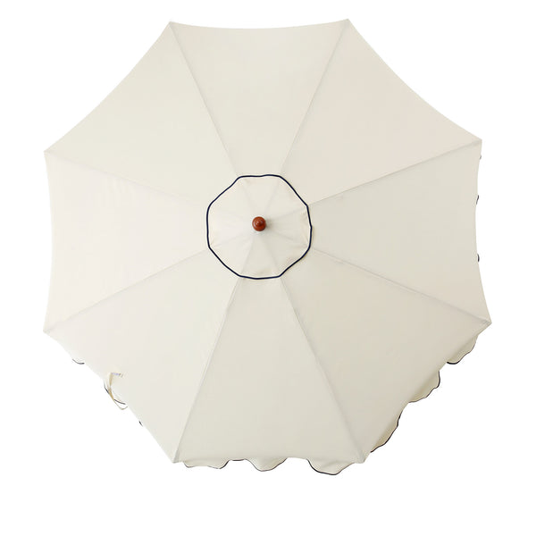 Beige 2.6M Octagonal Crank and Tilt Parasol with Navy Scalloped Edge
