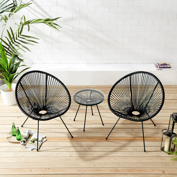 Konya 2 Seater Rattan Bistro Table and Chair Set in Black