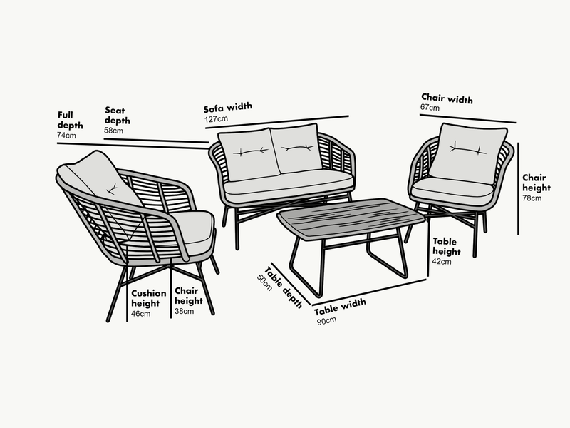 St Loy Natural 4 Seater Rattan Sofa set