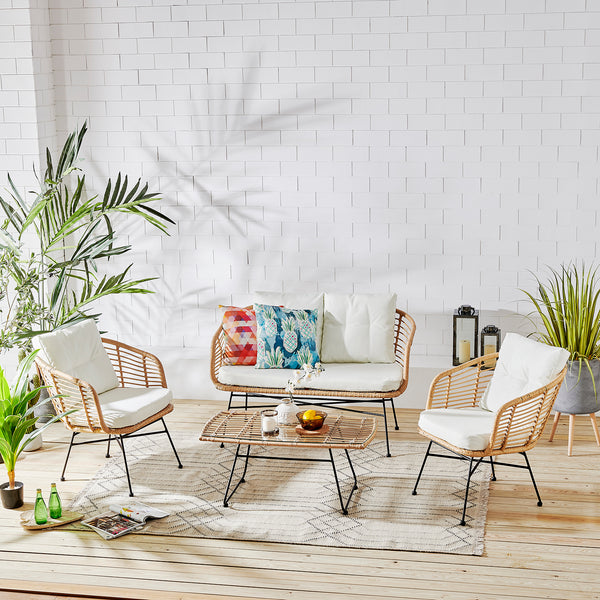 St Loy Natural 4 Seater Rattan Sofa set