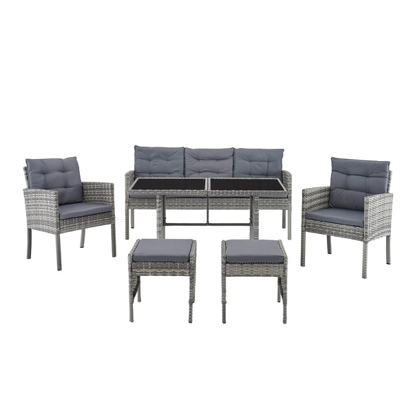 Polperro 7-Seater Rattan Garden Furniture Sofa and Table Set in Grey