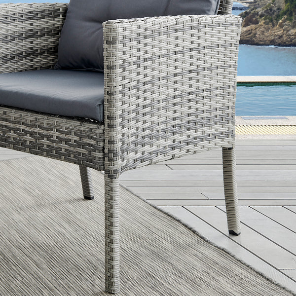 Polperro 7-Seater Rattan Garden Furniture Sofa and Table Set in Grey