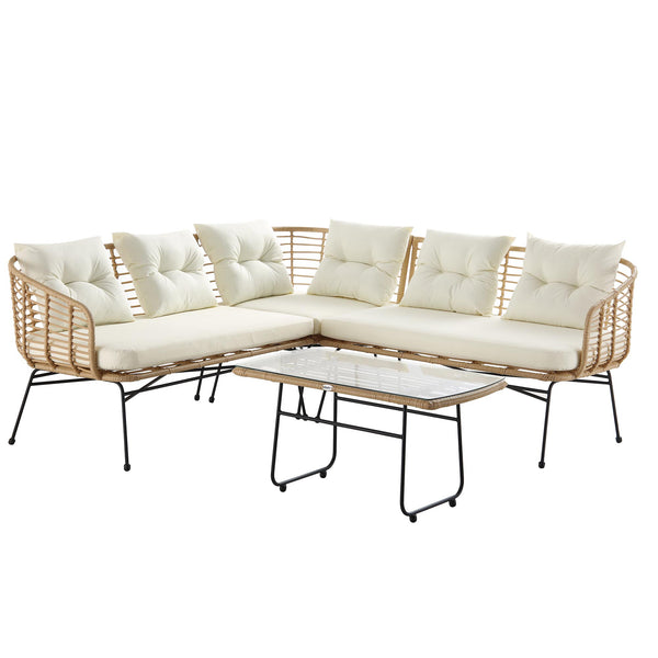 St Loy Natural Rattan Corner Sofa Set with Table