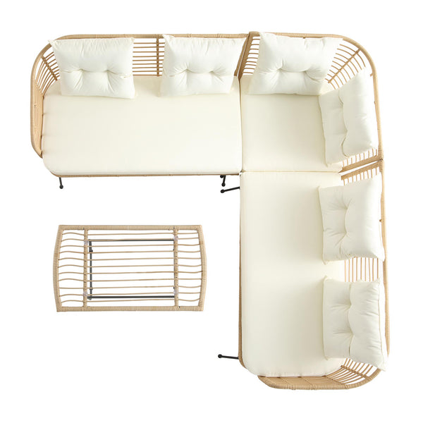 St Loy Natural Rattan Corner Sofa Set with Table