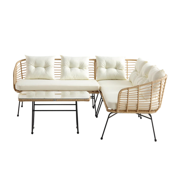 St Loy Natural Rattan Corner Sofa Set with Table