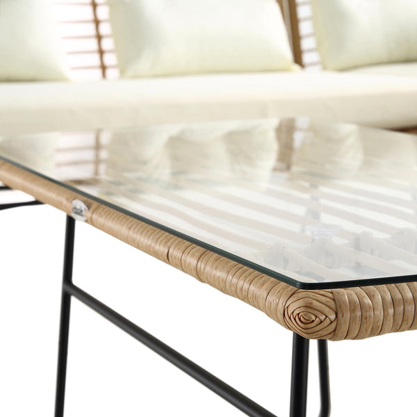 St Loy Natural Rattan Corner Sofa Set with Table