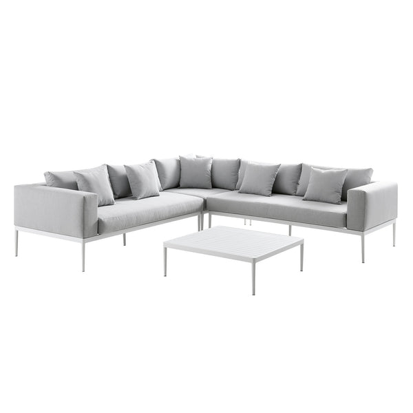 Calabasas Large Outdoor Fabric Aluminium Frame Corner Sofa Set with Coffee Table, Light Grey
