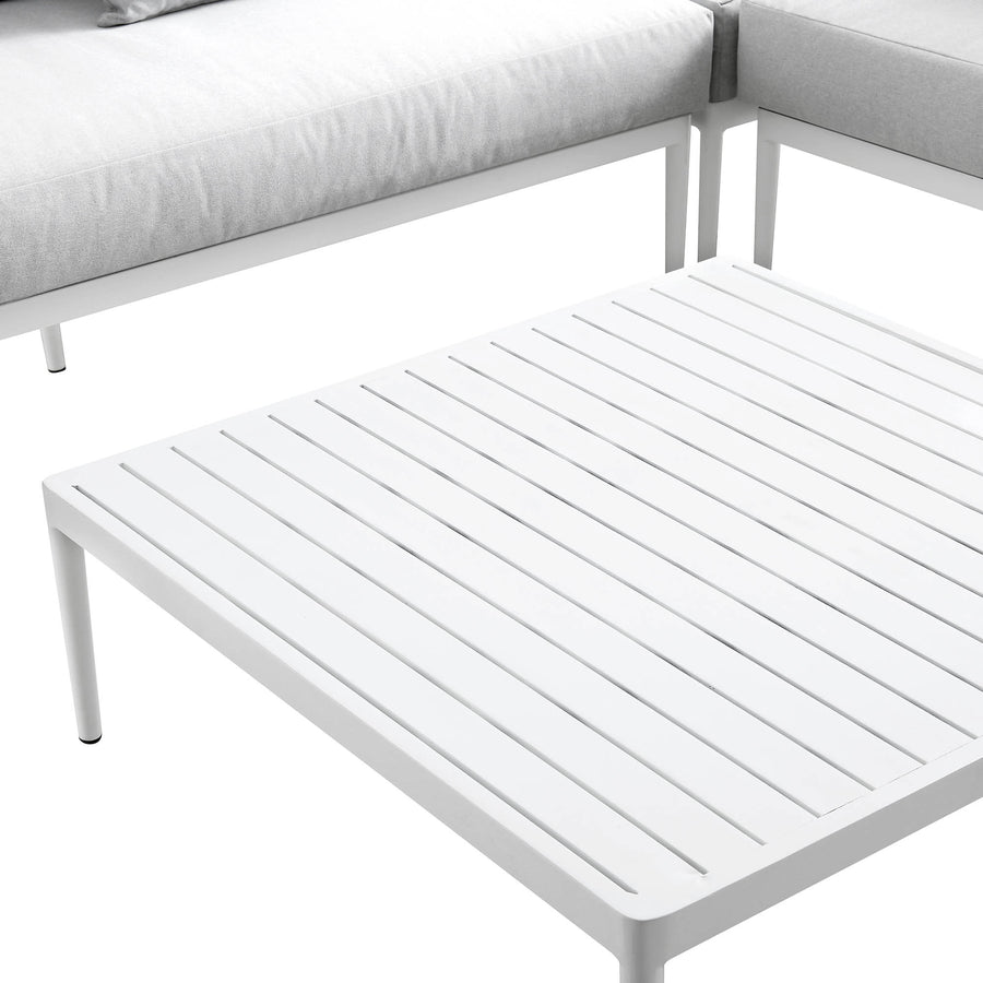 Calabasas Large Outdoor Fabric Aluminium Frame Corner Sofa Set with Coffee Table, Light Grey