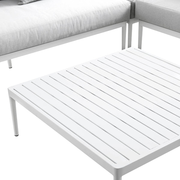 Calabasas Large Outdoor Fabric Aluminium Frame Corner Sofa Set with Coffee Table, Light Grey