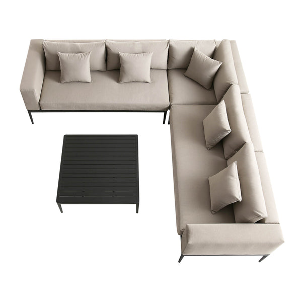 Calabasas Large Outdoor Fabric Aluminium Frame Corner Sofa Set with Coffee Table, Taupe