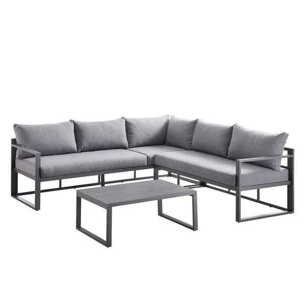 Albany Aluminium Corner Sofa Set with Reclining Back and Coffee Table, Grey