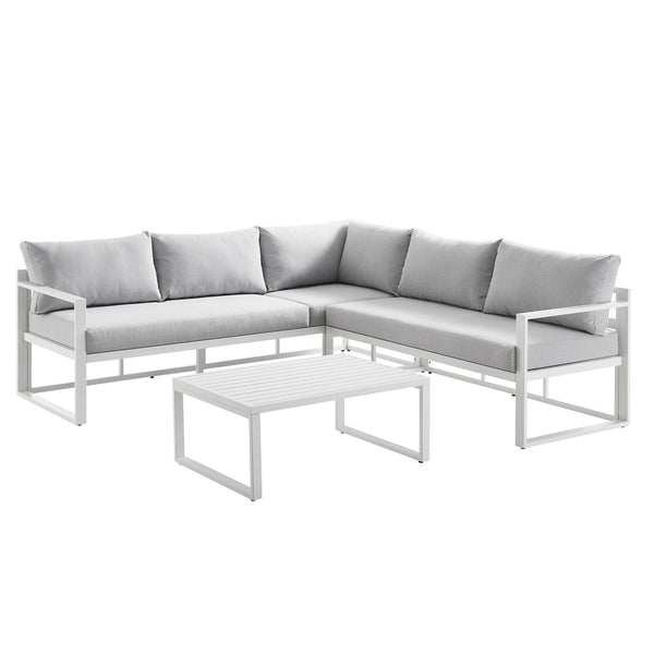 Albany Aluminium Corner Sofa Set with Reclining Back and Coffee Table, White