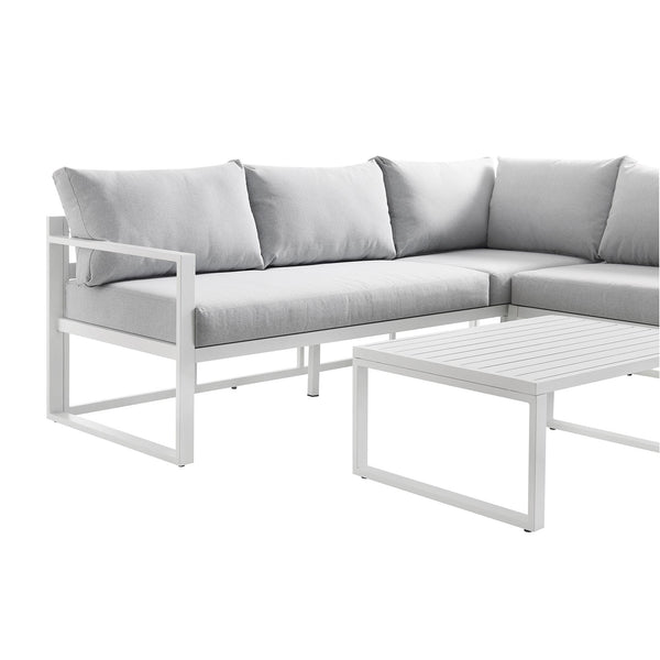 Albany Aluminium Corner Sofa Set with Reclining Back and Coffee Table, White