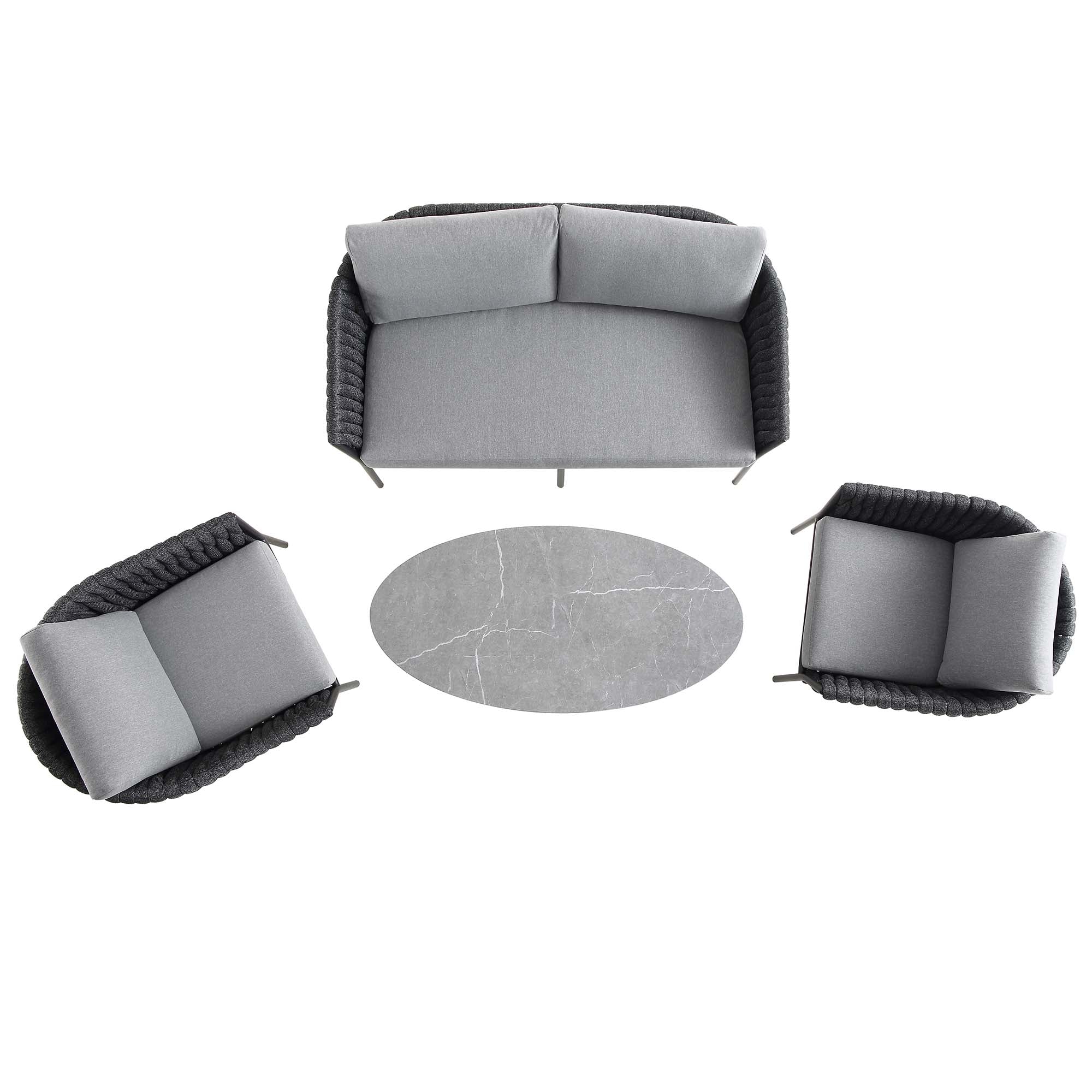 Montebello 4-Seater Outdoor Black Rope and Aluminium Sofa Set with Grey Ceramic Coffee Table