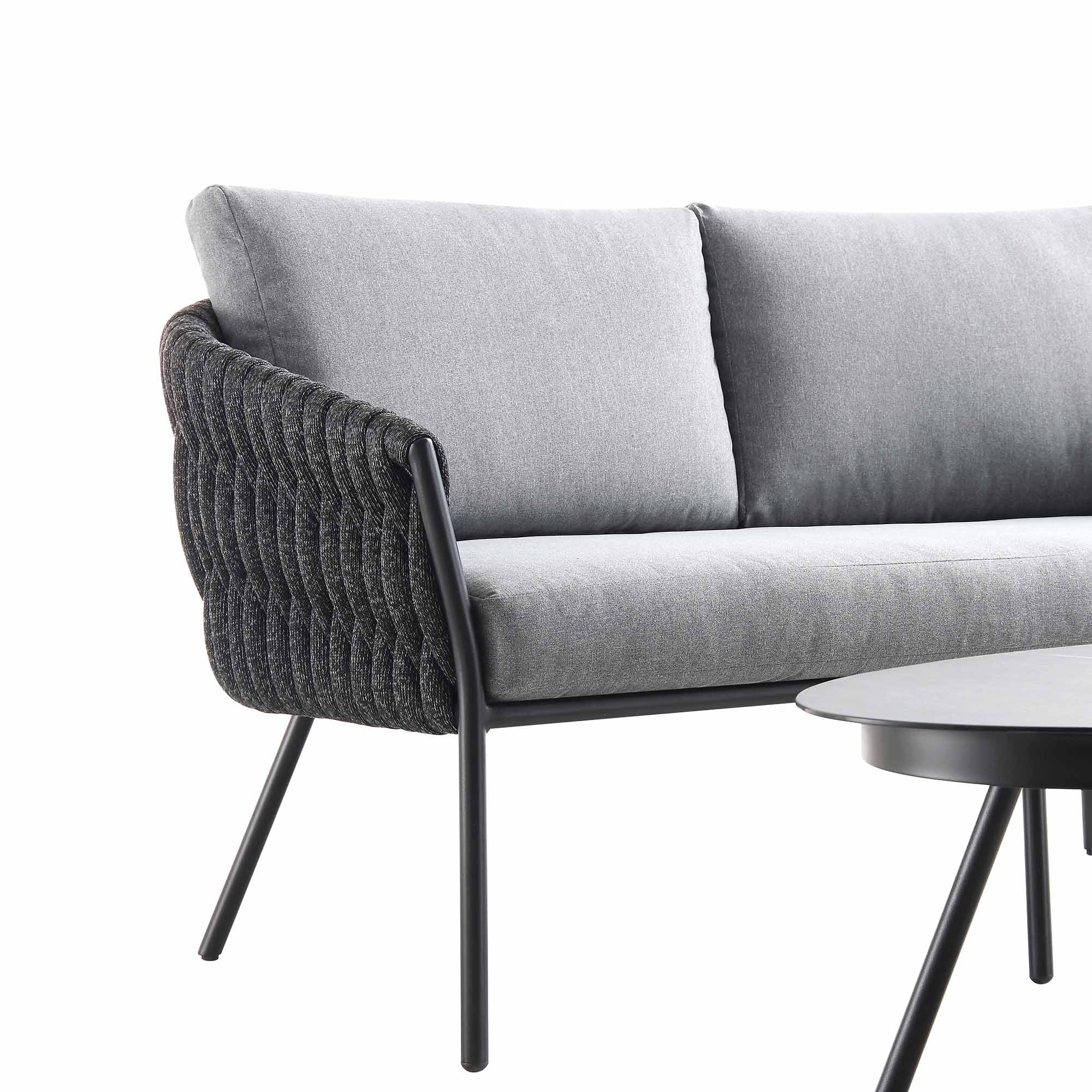 Montebello 4-Seater Outdoor Black Rope and Aluminium Sofa Set with Grey Ceramic Coffee Table