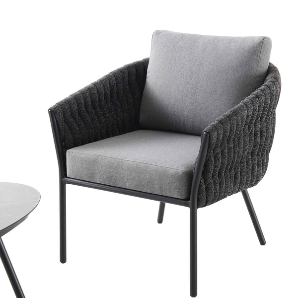 Montebello 4-Seater Outdoor Black Rope and Aluminium Sofa Set with Grey Ceramic Coffee Table