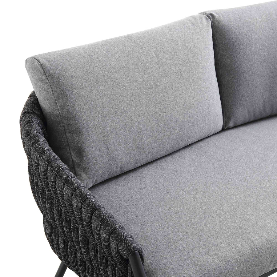 Montebello 4-Seater Outdoor Black Rope and Aluminium Sofa Set with Grey Ceramic Coffee Table