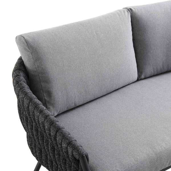 Montebello 4-Seater Outdoor Black Rope and Aluminium Sofa Set with Grey Ceramic Coffee Table