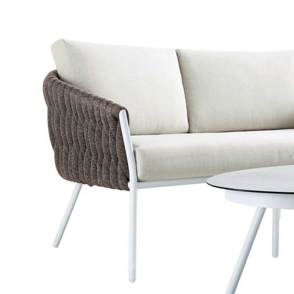 Montebello 4-Seater Outdoor Taupe Rope and Aluminium Sofa Set with White Ceramic Coffee Table