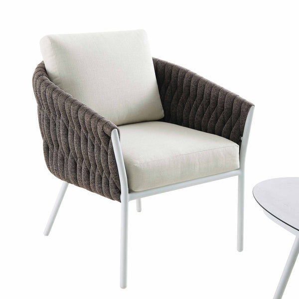 Montebello 4-Seater Outdoor Taupe Rope and Aluminium Sofa Set with White Ceramic Coffee Table