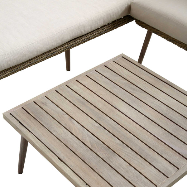 Cliveden Outdoor Aluminium Washed Wood Effect and Round Wicker Rattan Corner Sofa Set