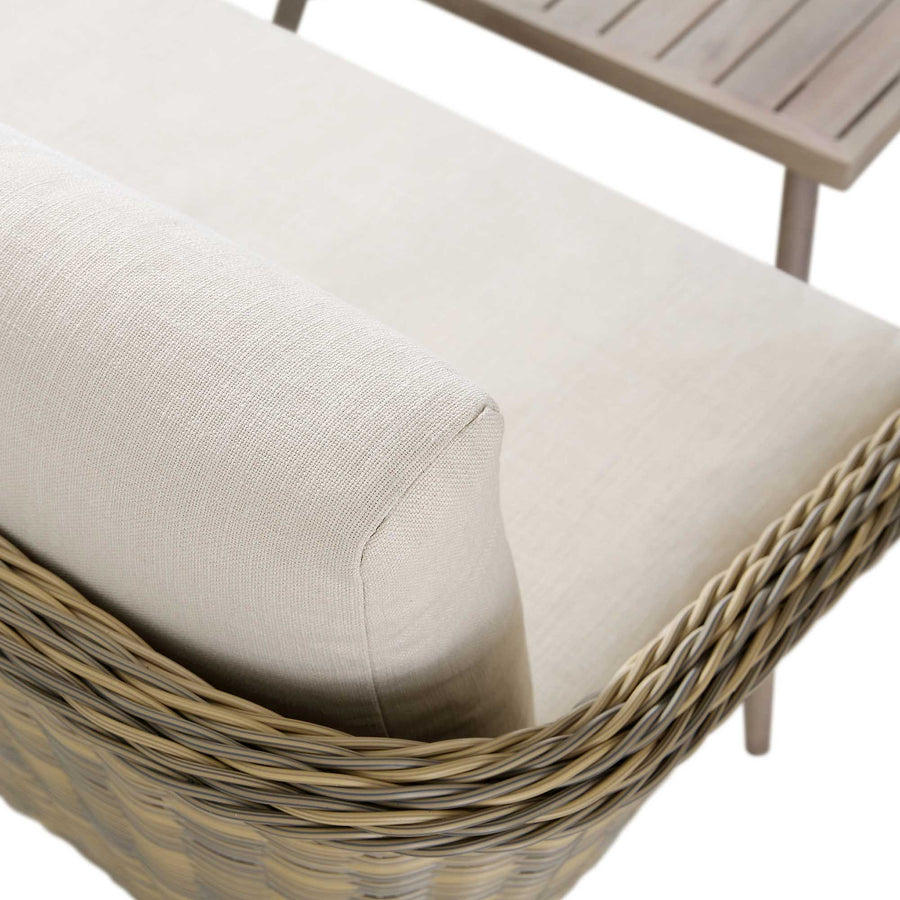 Cliveden Outdoor Aluminium Washed Wood Effect and Round Wicker Rattan Corner Sofa Set