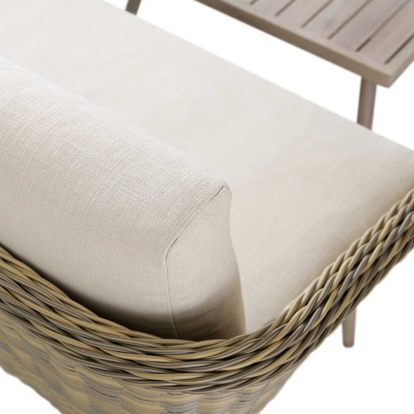 Cliveden Outdoor Aluminium Washed Wood Effect and Round Wicker Rattan Corner Sofa Set