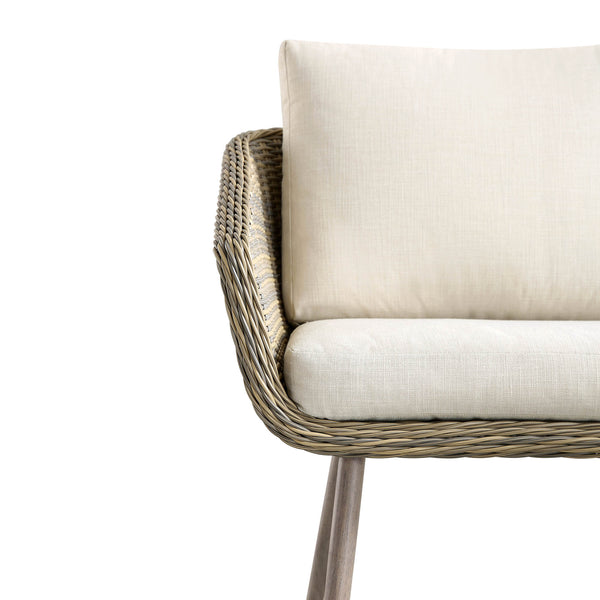 Cliveden Outdoor Aluminium Washed Wood Effect and Round Wicker Rattan Corner Sofa Set