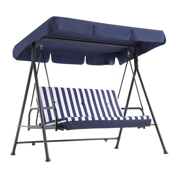 Champneys Outdoor Reclining Swing with Canopy, Blue Striped