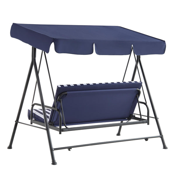 Champneys Outdoor Reclining Swing with Canopy, Blue Striped