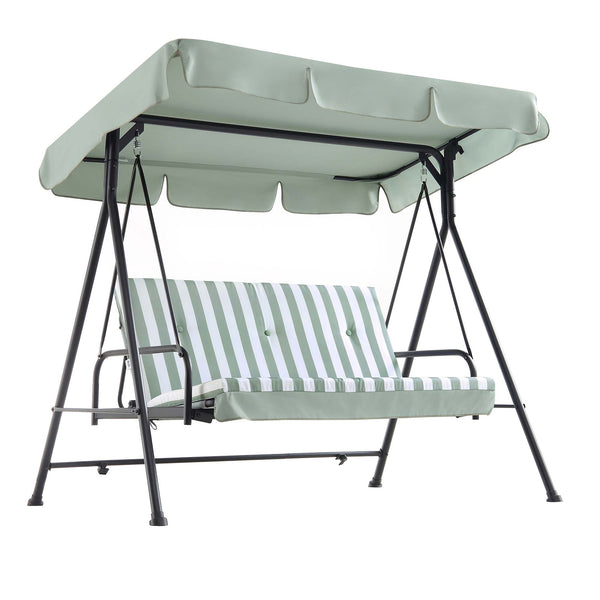 Champneys Outdoor Reclining Swing with Canopy, Sage Green Striped
