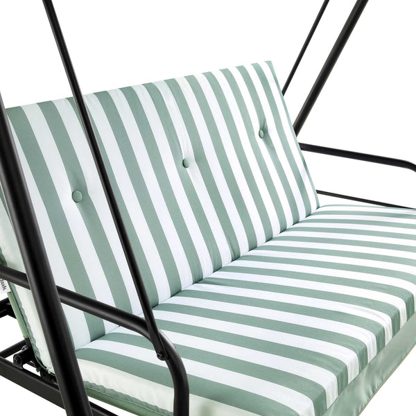 Champneys Outdoor Reclining Swing with Canopy, Sage Green Striped
