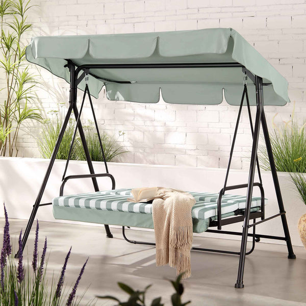 Champneys Outdoor Reclining Swing with Canopy, Sage Green Striped