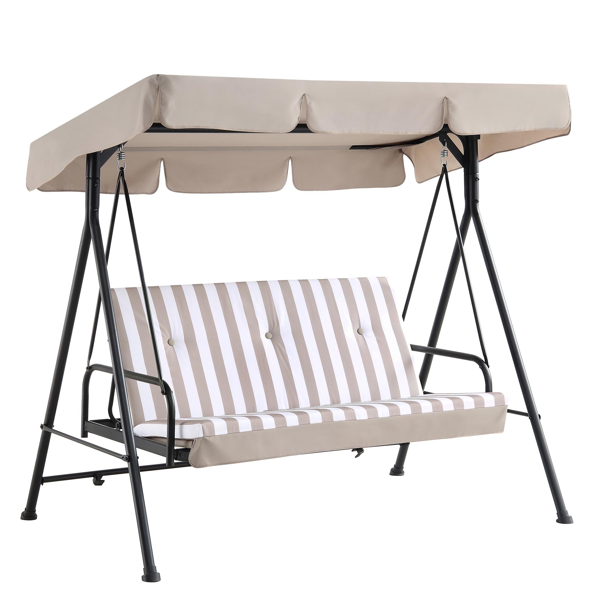 Champneys Outdoor Reclining Swing with Canopy, Taupe Striped | daals