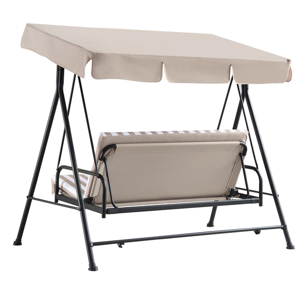 Champneys Outdoor Reclining Swing with Canopy, Taupe Striped daals