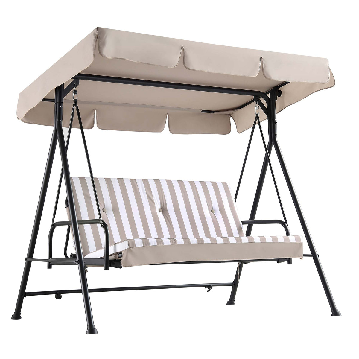 Champneys Outdoor Reclining Swing with Canopy, Taupe Striped | daals