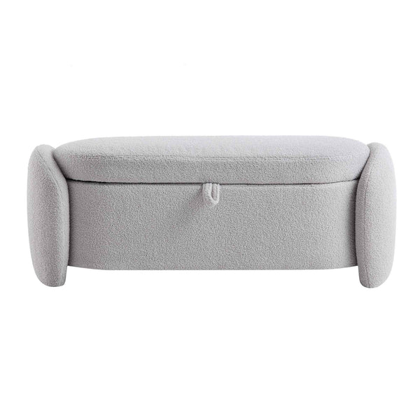 Loha Grey Teddy Boucle 129cm Large Storage Ottoman Bench daals