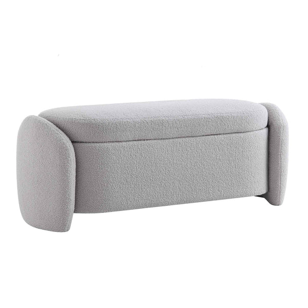 Loha Grey Teddy Boucle 129cm Large Storage Ottoman Bench daals