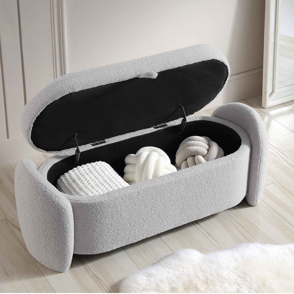 Loha Grey Teddy Boucle 129cm Large Storage Ottoman Bench daals
