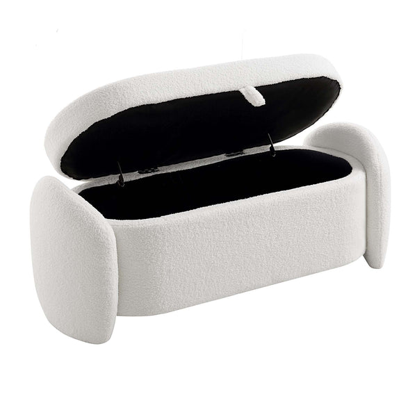 Loha White Teddy Boucle 129cm Large Storage Ottoman Bench daals