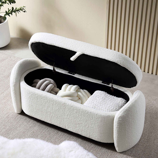 Loha White Teddy Boucle 129cm Large Storage Ottoman Bench daals