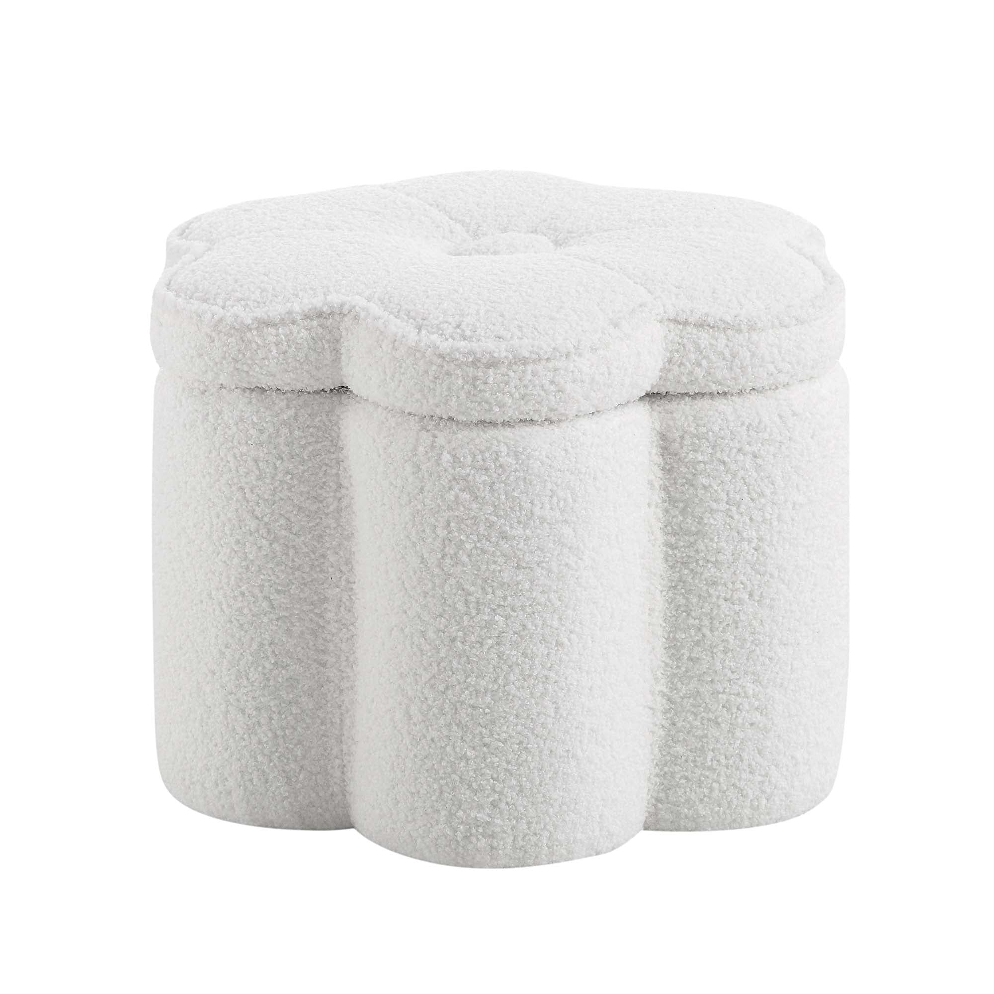 Pollie White Teddy Boucle Storage Stool