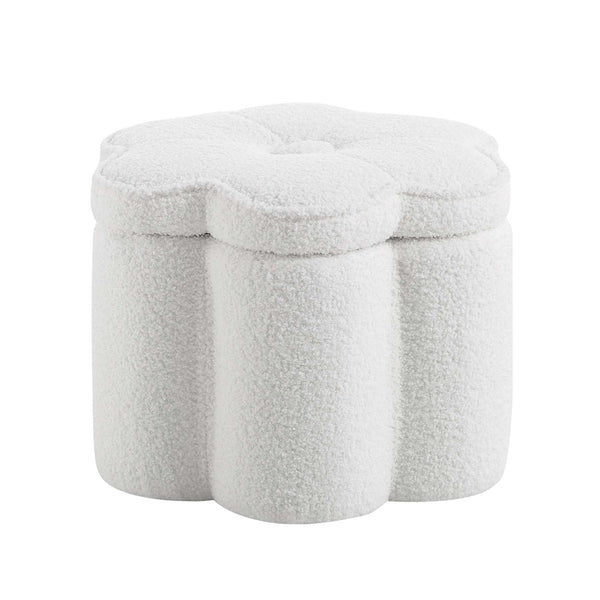 Pollie White Teddy Boucle Storage Stool - daals
