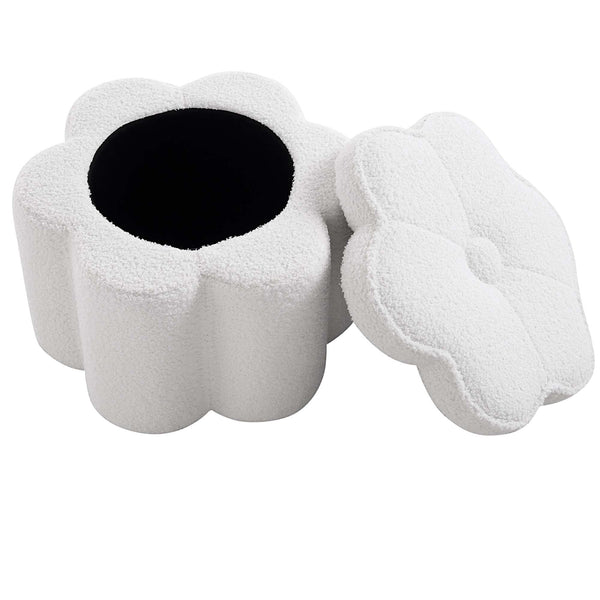 Pollie White Teddy Boucle Storage Stool - daals