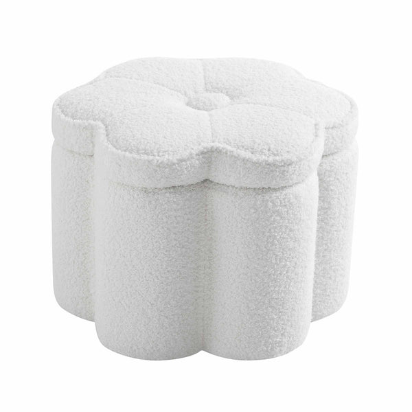 Pollie White Teddy Boucle Storage Stool - daals