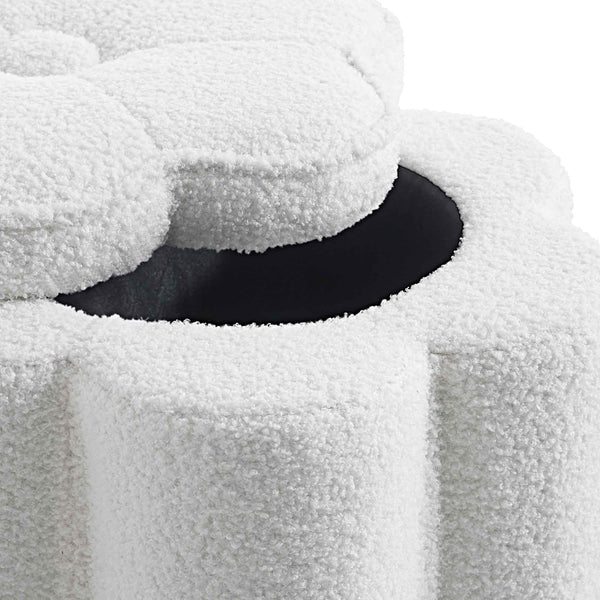 Pollie White Teddy Boucle Storage Stool - daals