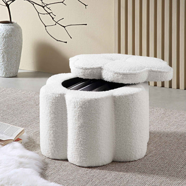 Pollie White Teddy Boucle Storage Stool - daals