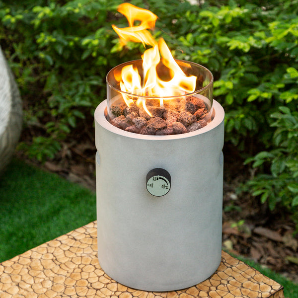 Real Concrete Cylinder Tabletop Fire Pit Lantern 13.6″ (34.5 cm) Tall